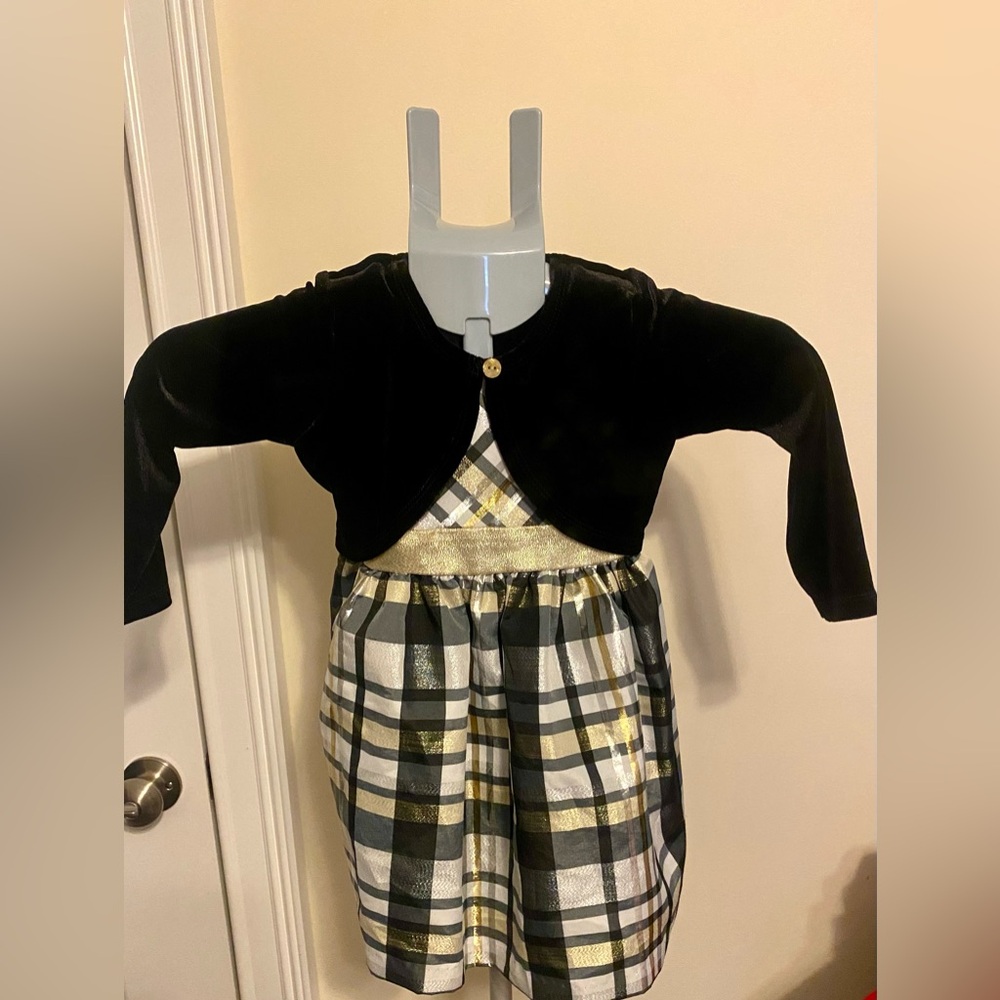 Toddler Plaid Dress with Black Velvet Bolero